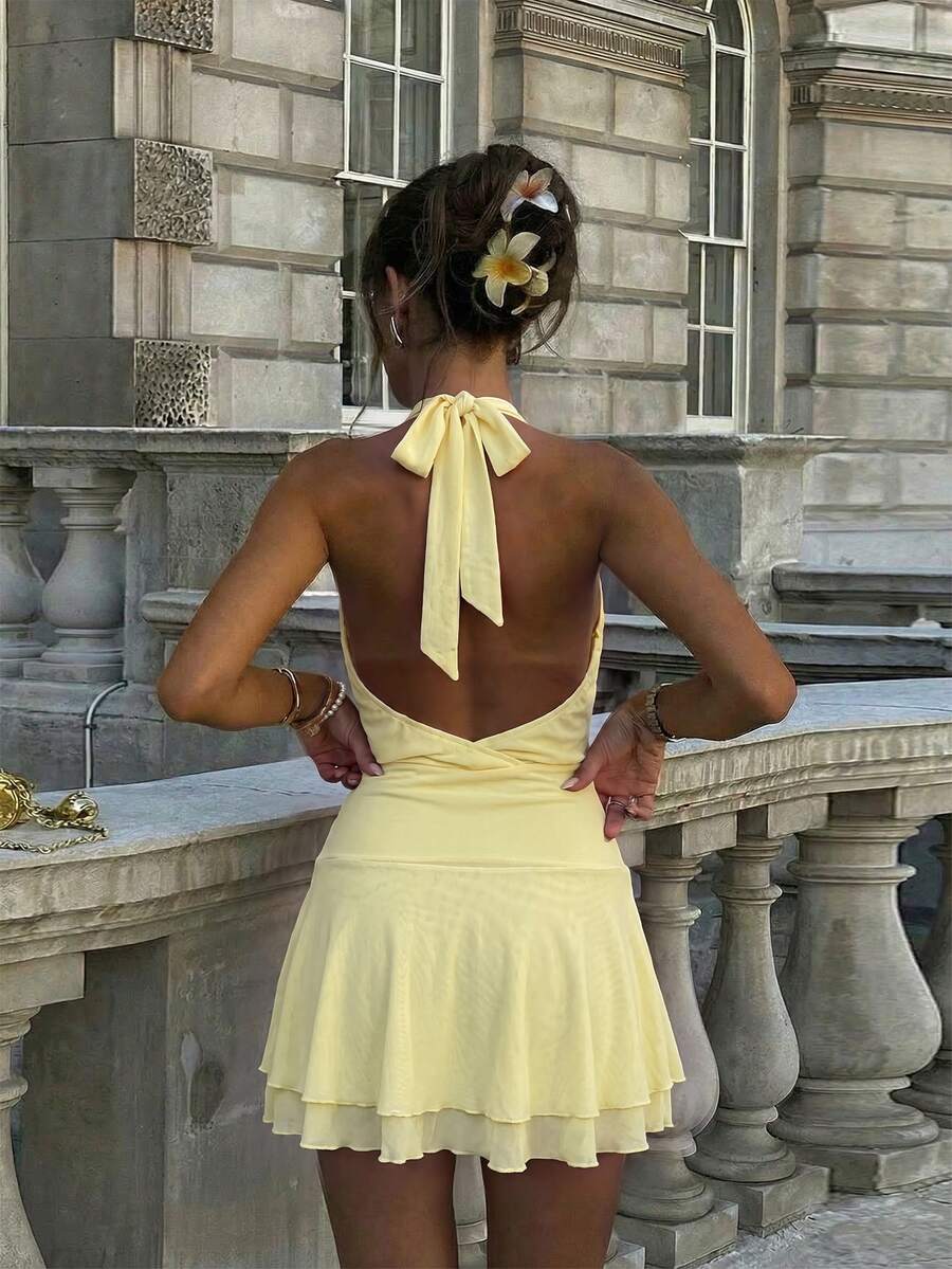 Verena™ | Lace Jacquard Halter Mini Dress