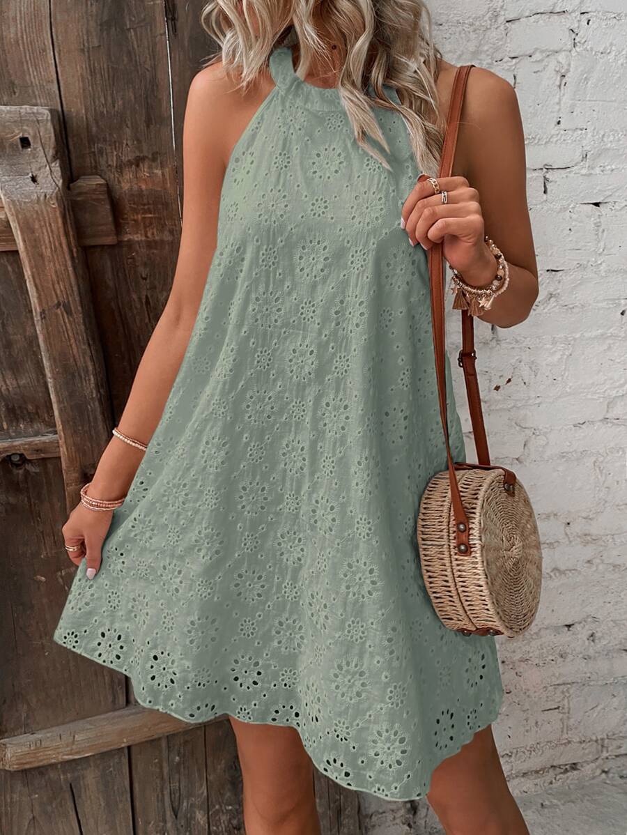 Henley™ | Eyelet Keyhole Halter Mini Dress