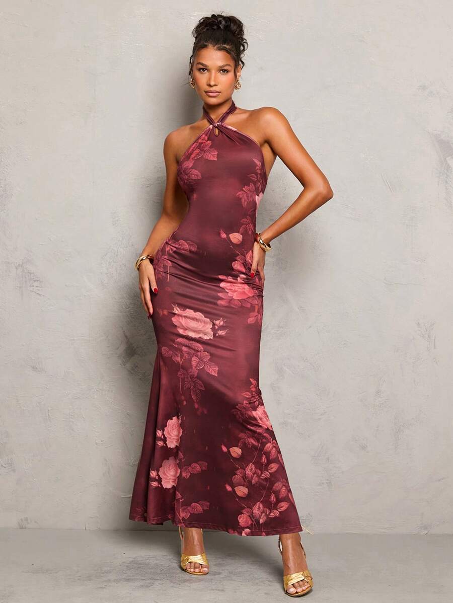 Oriel™ | Twist Halter Mermaid Maxi Dress