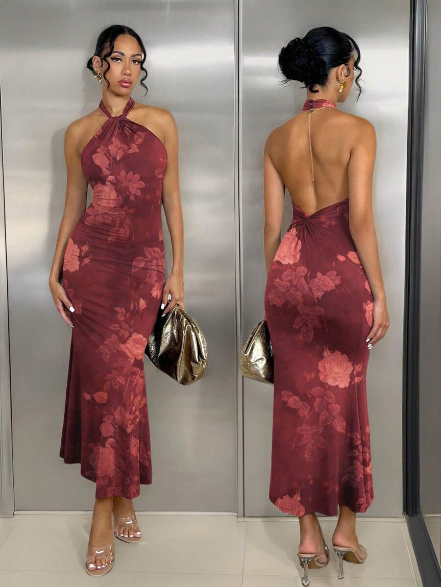 Oriel™ | Twist Halter Mermaid Maxi Dress