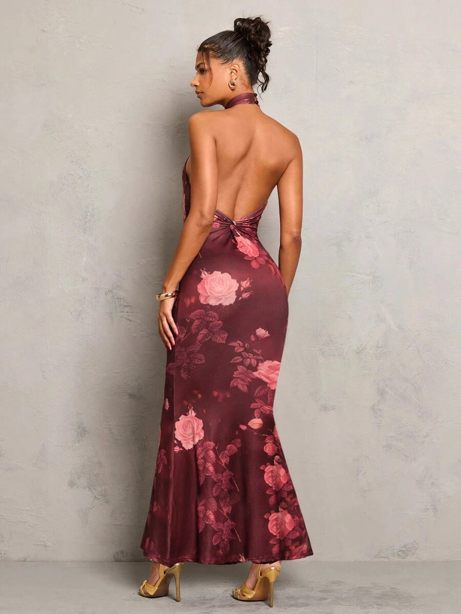 Oriel™ | Twist Halter Mermaid Maxi Dress