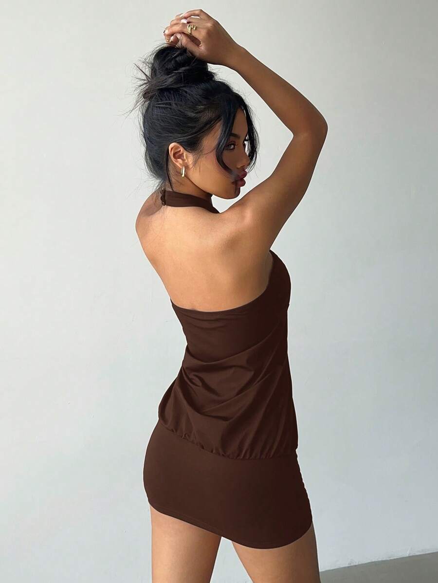 Cassia™ | Metallic Button Halter Mini Dress