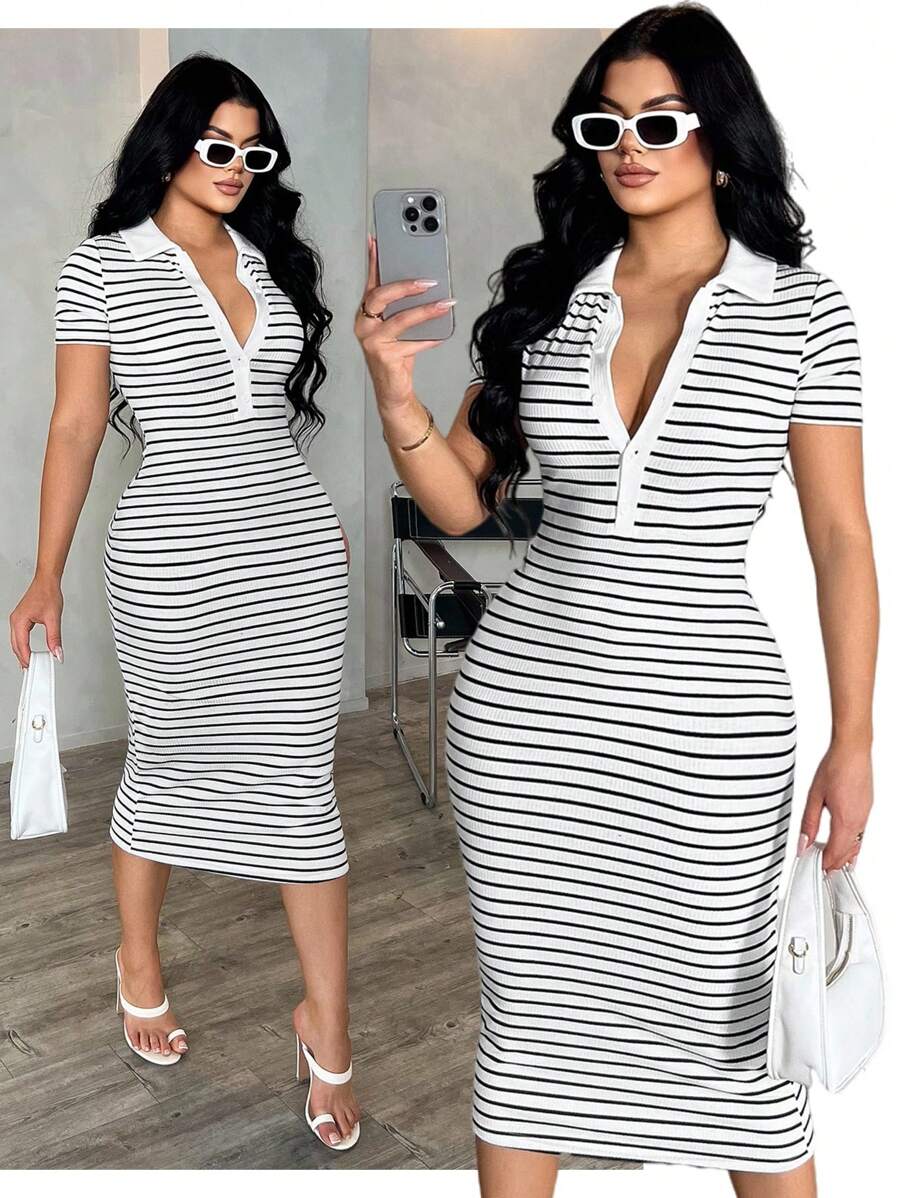 Cosima™ | Striped Polo Midi Dress