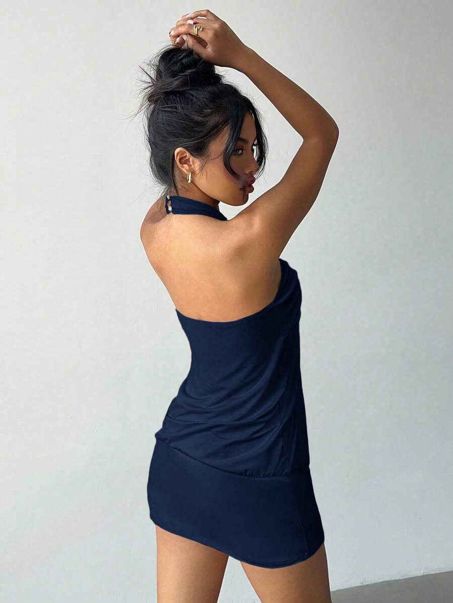 Cassia™ | Metallic Button Halter Mini Dress