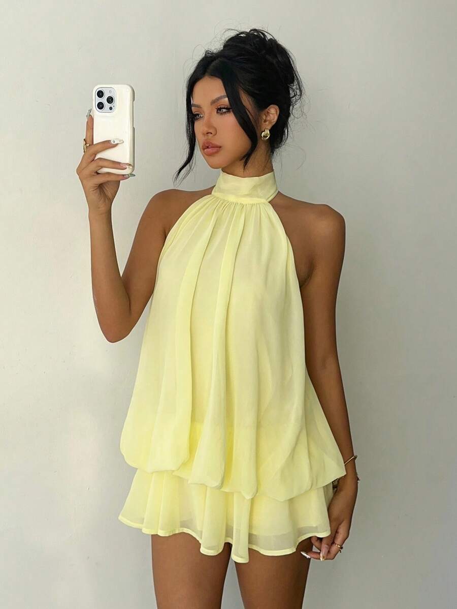 Saoirse™ | Contrast Lace Halter Mini Dress