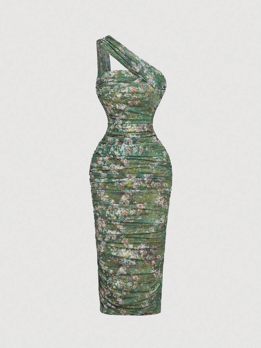 Thalia™ | One Shoulder Ruched Midi Dress