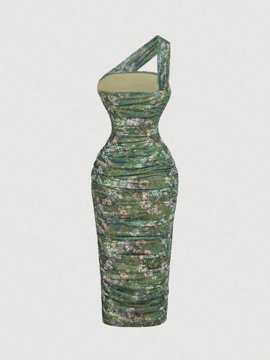 Thalia™ | One Shoulder Ruched Midi Dress
