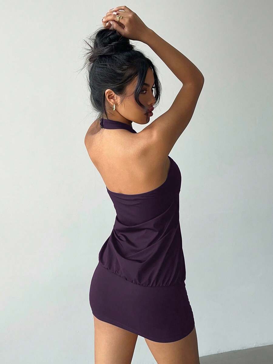 Cassia™ | Metallic Button Halter Mini Dress