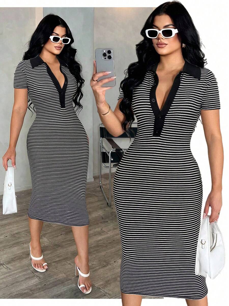 Cosima™ | Striped Polo Midi Dress