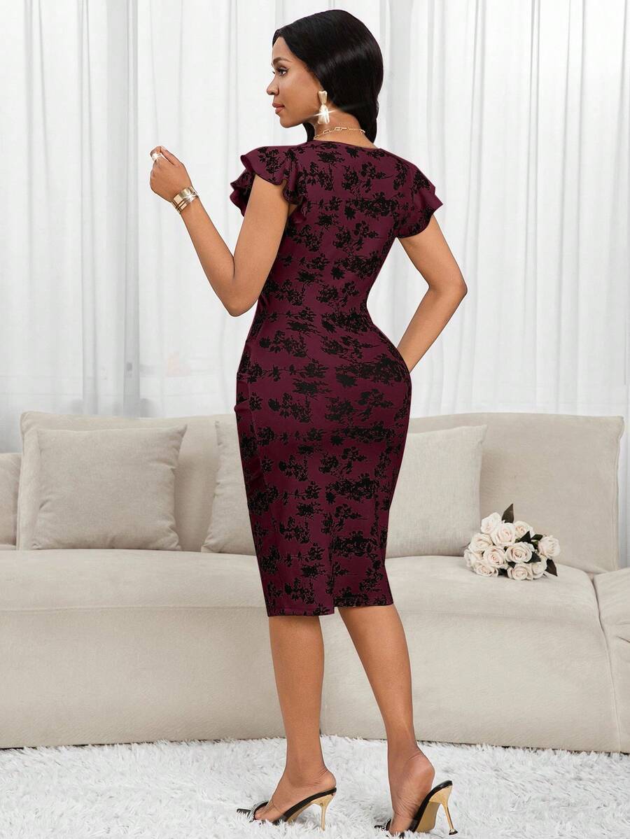 Phoebe™ | Floral Ruffle Wrap Midi Dress
