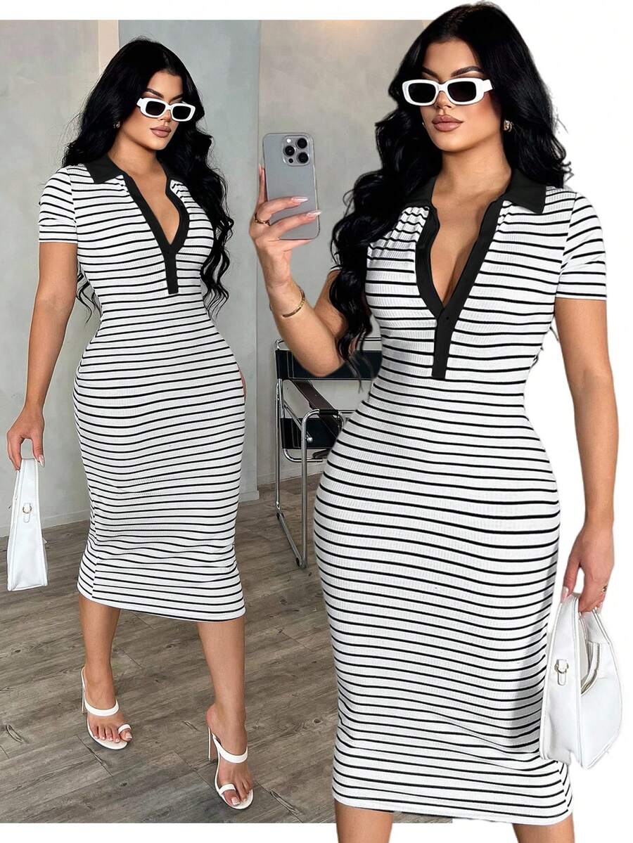 Cosima™ | Striped Polo Midi Dress