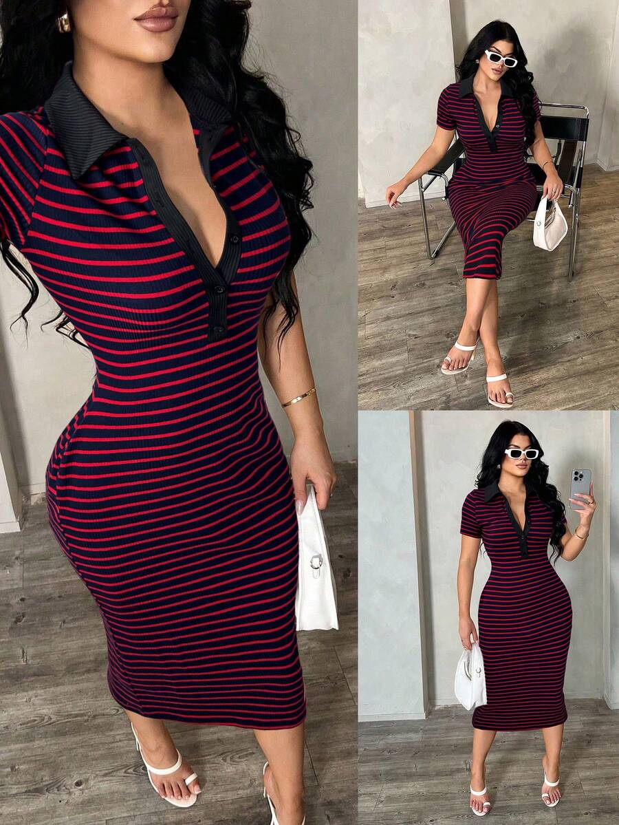 Cosima™ | Striped Polo Midi Dress