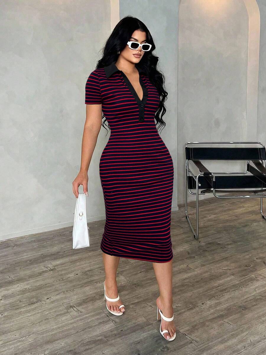 Cosima™ | Striped Polo Midi Dress