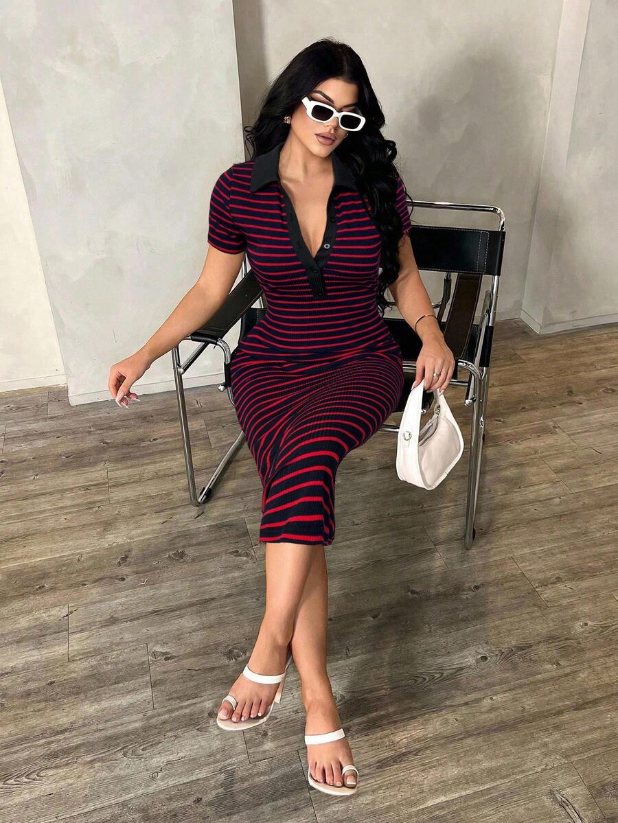 Cosima™ | Striped Polo Midi Dress