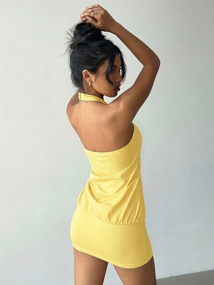 Cassia™ | Metallic Button Halter Mini Dress