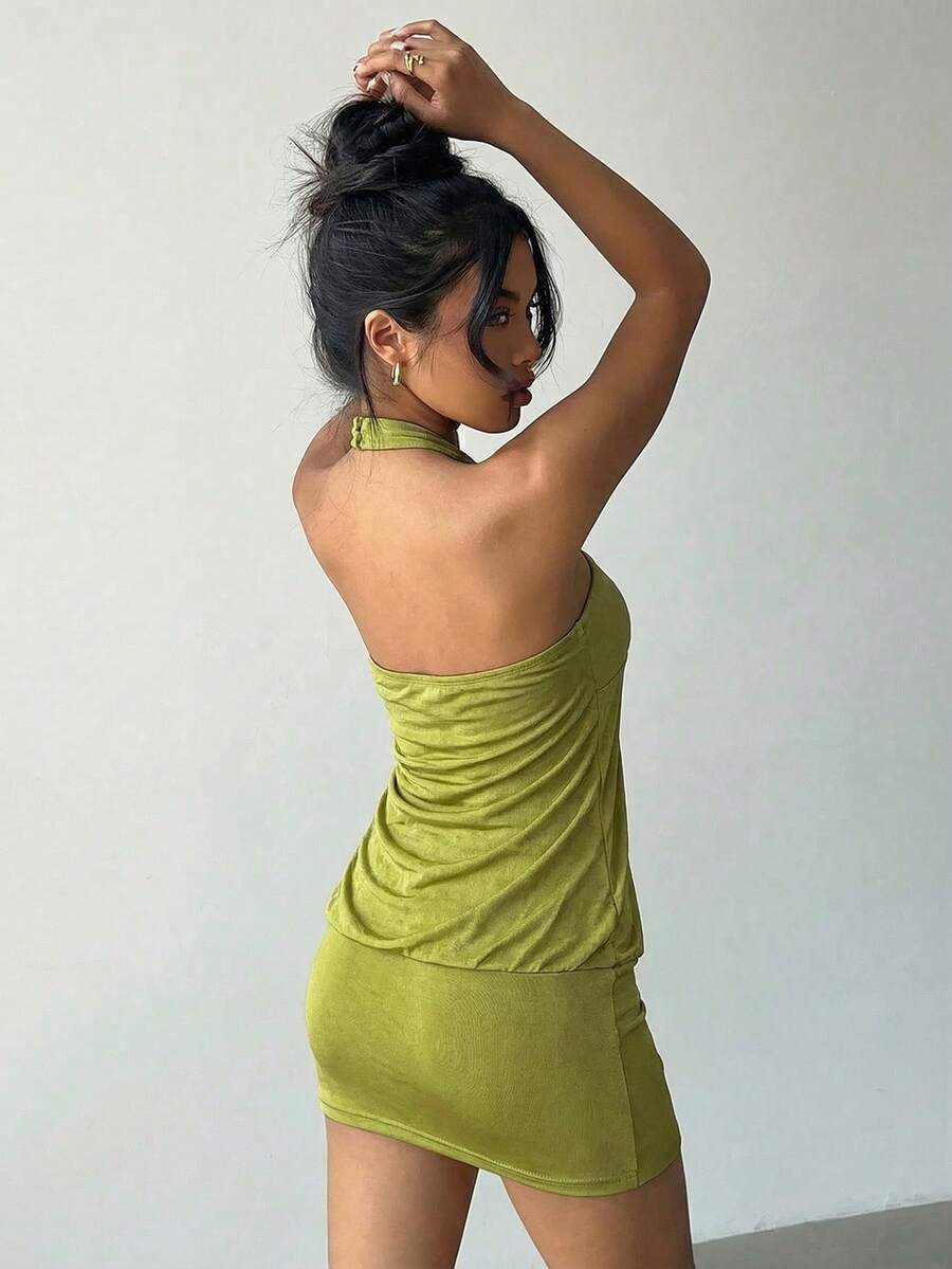 Cassia™ | Metallic Button Halter Mini Dress