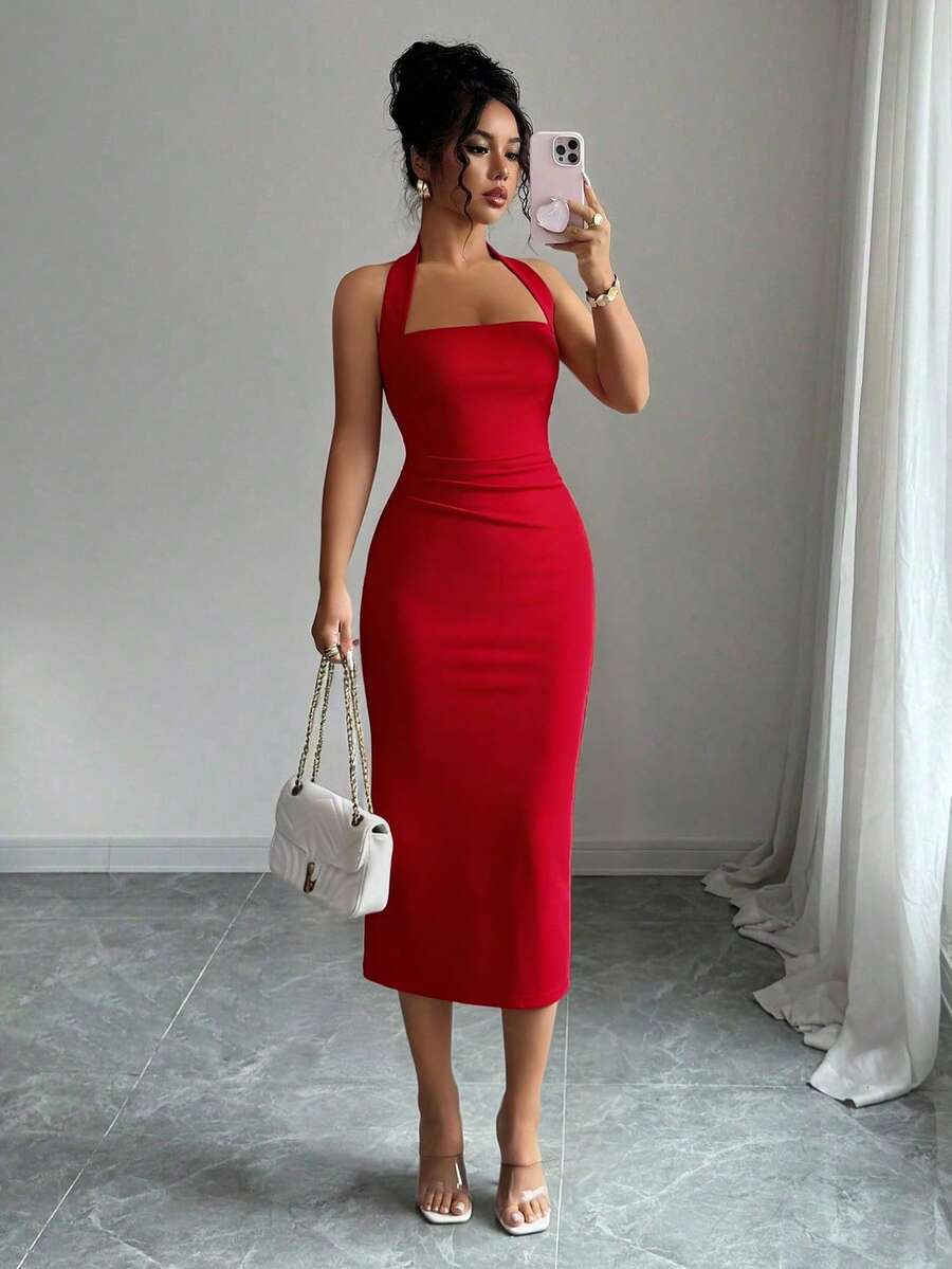 Nadia™ | Halter Bodycon Midi Dress