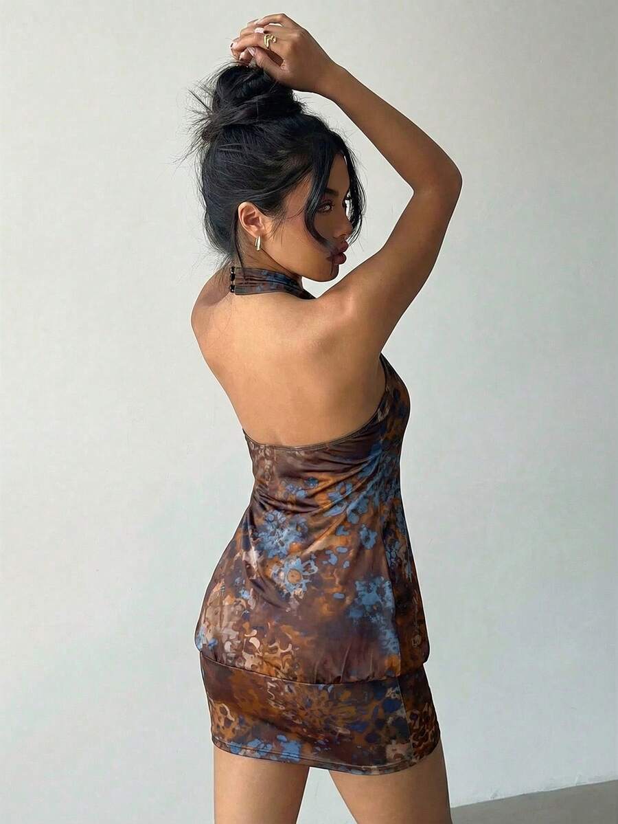 Cassia™ | Metallic Button Halter Mini Dress