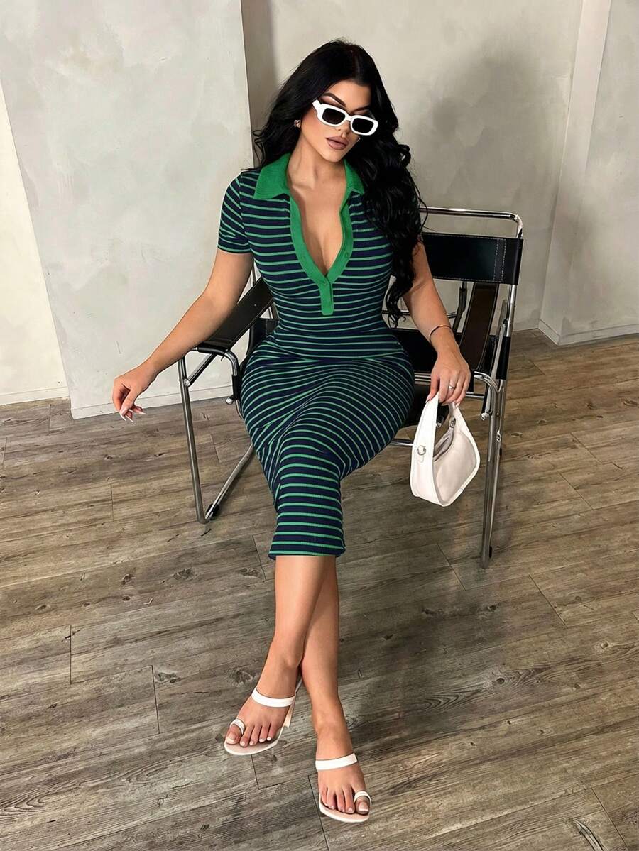 Cosima™ | Striped Polo Midi Dress