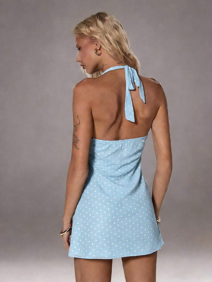 Nerissa™ | Polka Dot Halter Mini Dress