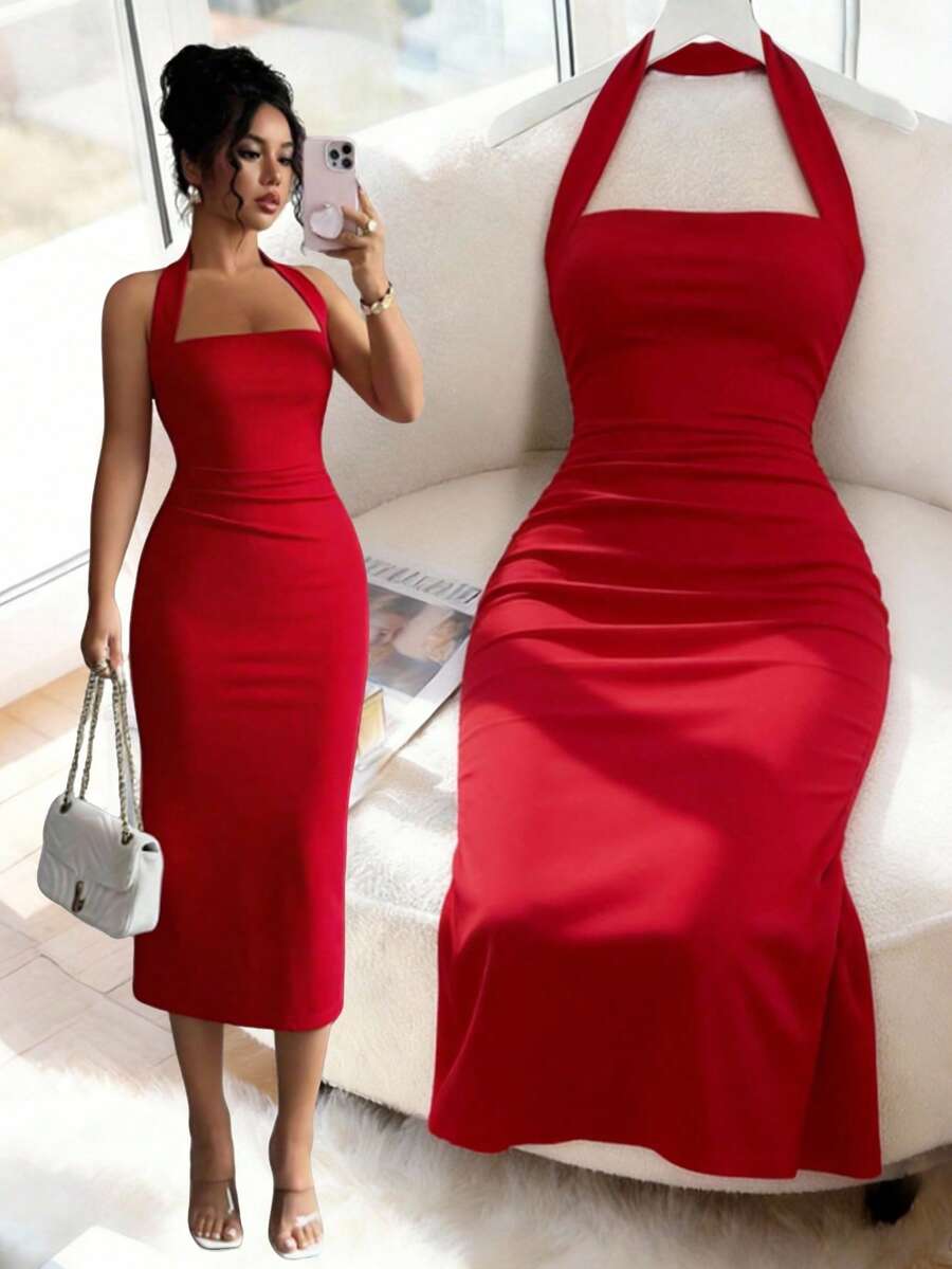 Nadia™ | Halter Bodycon Midi Dress
