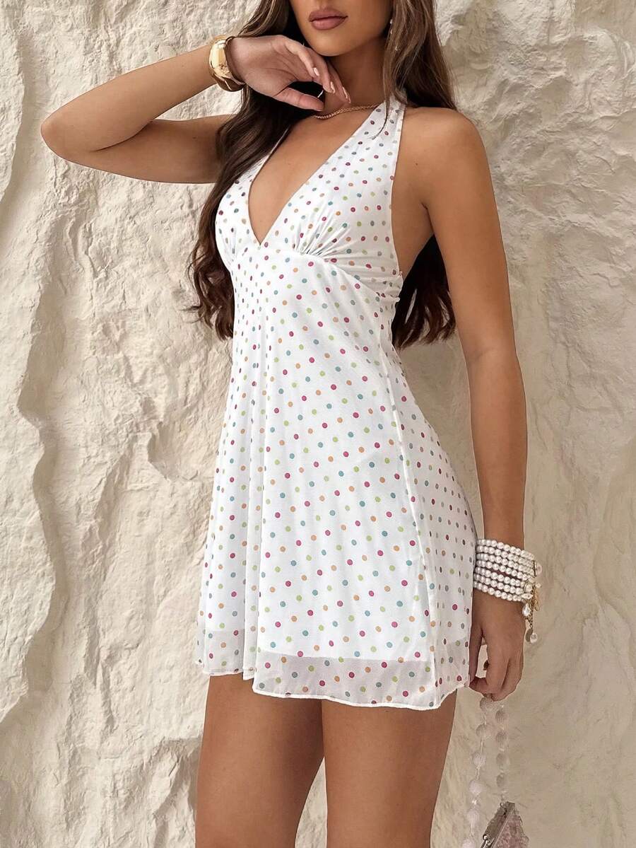 Nerissa™ | Polka Dot Halter Mini Dress