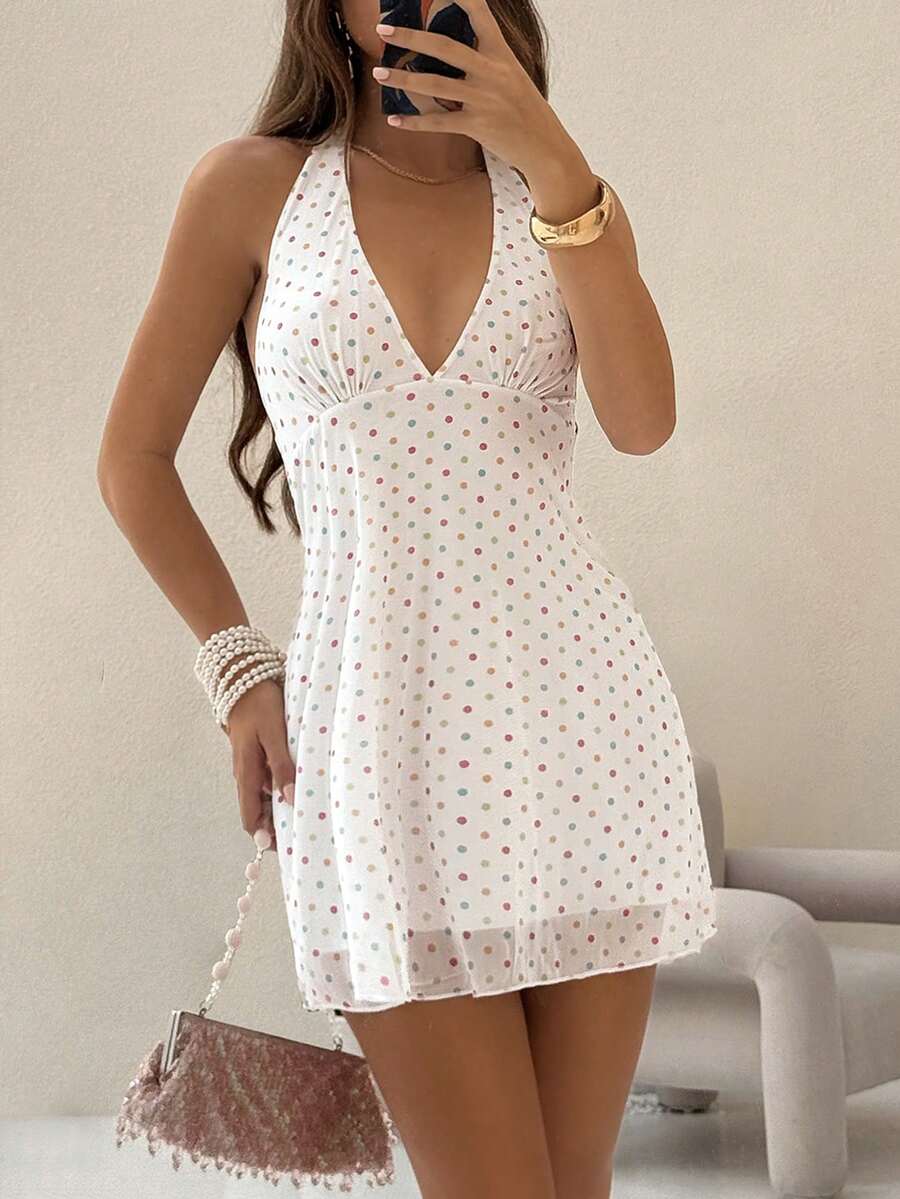 Nerissa™ | Polka Dot Halter Mini Dress