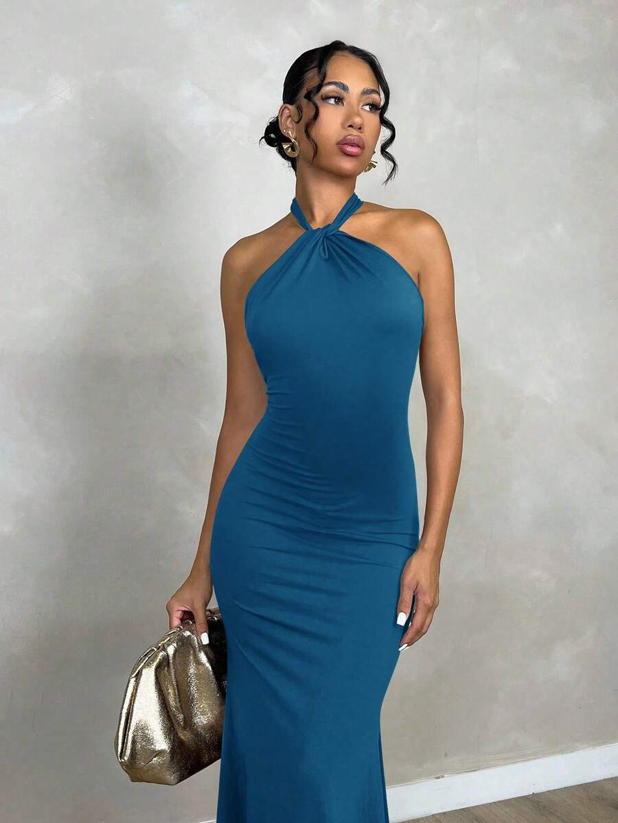 Oriel™ | Twist Halter Mermaid Maxi Dress