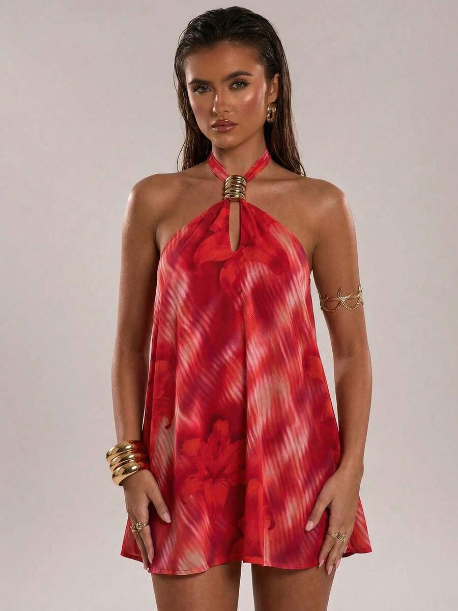 Calista™ | Jacquard Floral Halter Mini Dress