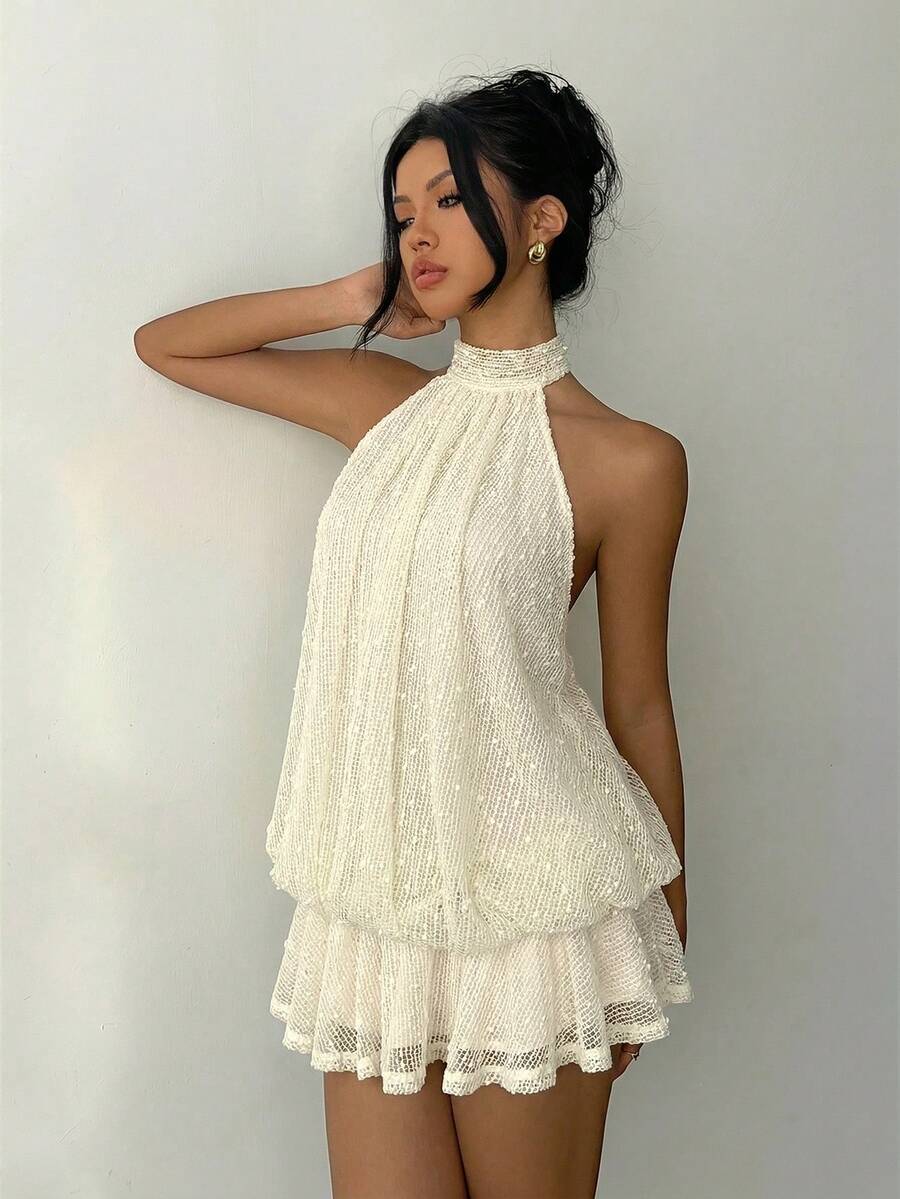 Saoirse™ | Contrast Lace Halter Mini Dress