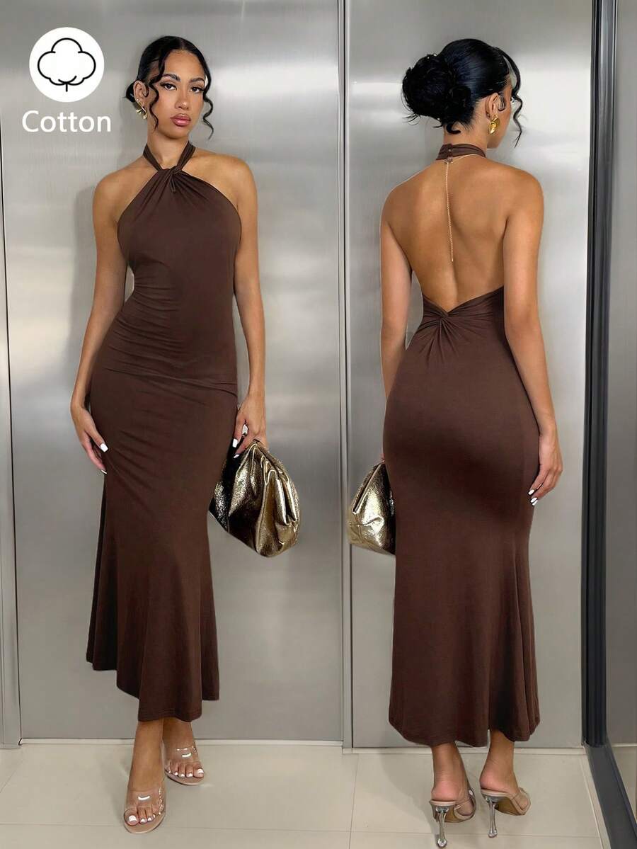 Oriel™ | Twist Halter Mermaid Maxi Dress
