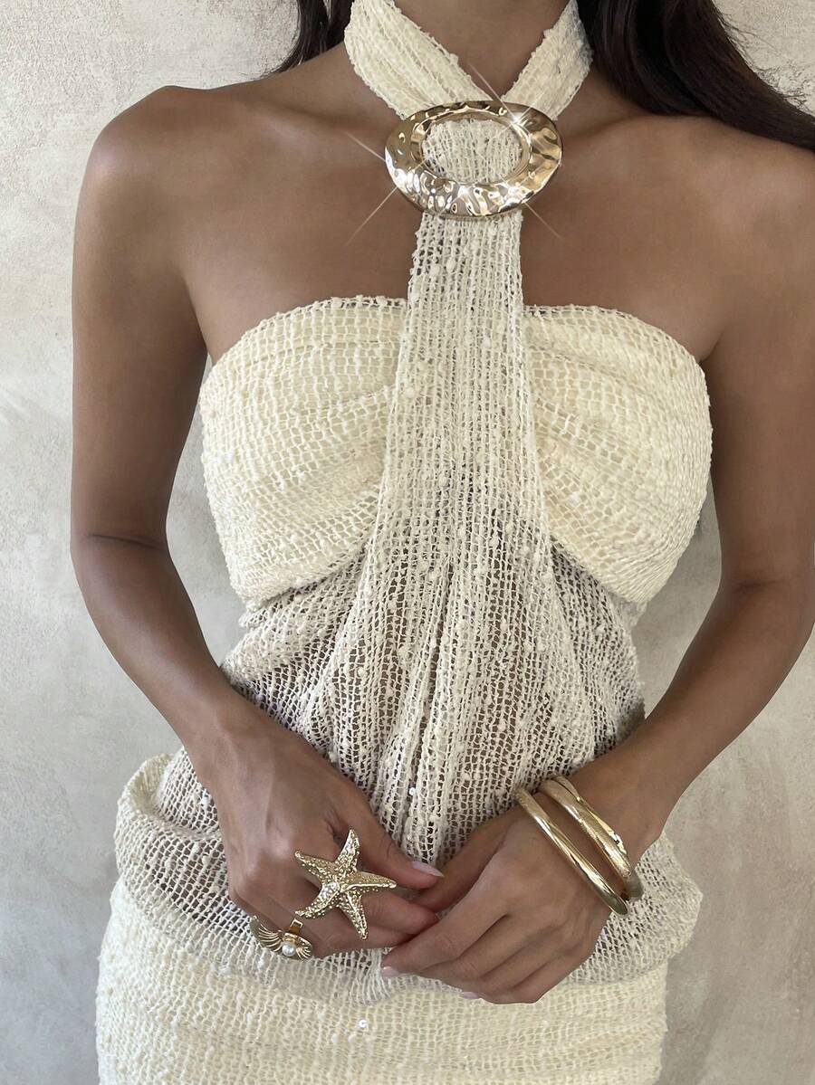 Cassia™ | Metallic Button Halter Mini Dress