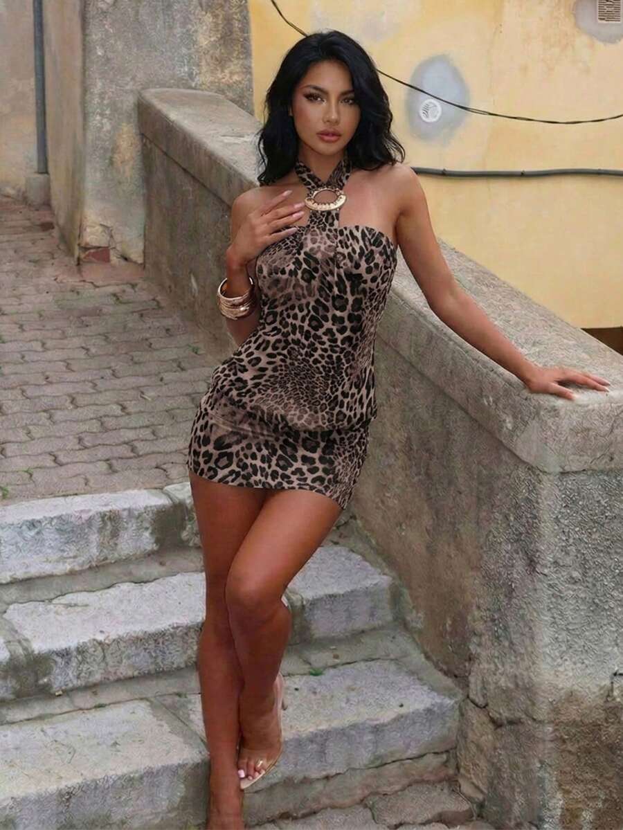 Cassia™ | Metallic Button Halter Mini Dress
