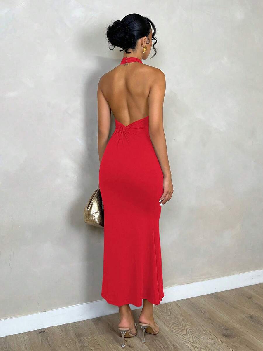 Oriel™ | Twist Halter Mermaid Maxi Dress