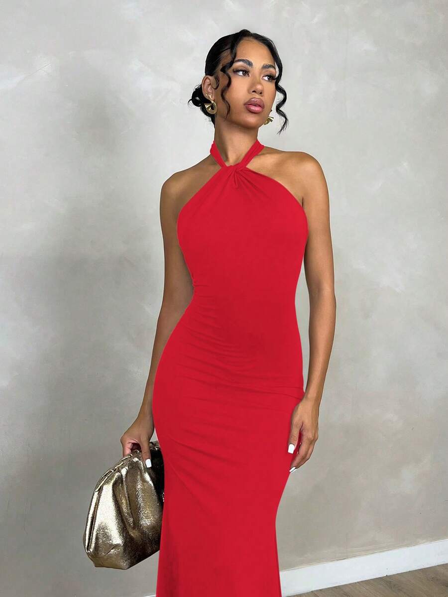 Oriel™ | Twist Halter Mermaid Maxi Dress