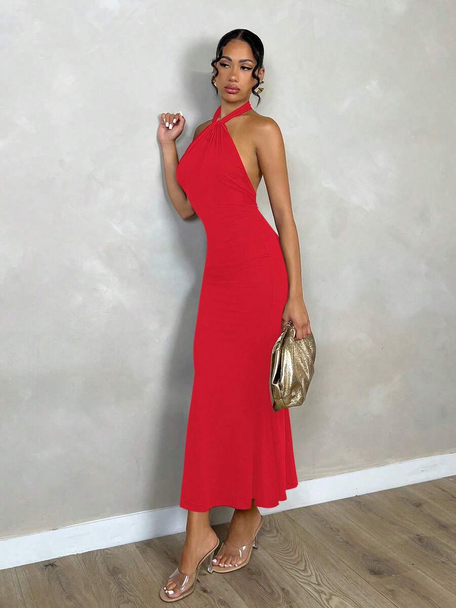 Oriel™ | Twist Halter Mermaid Maxi Dress
