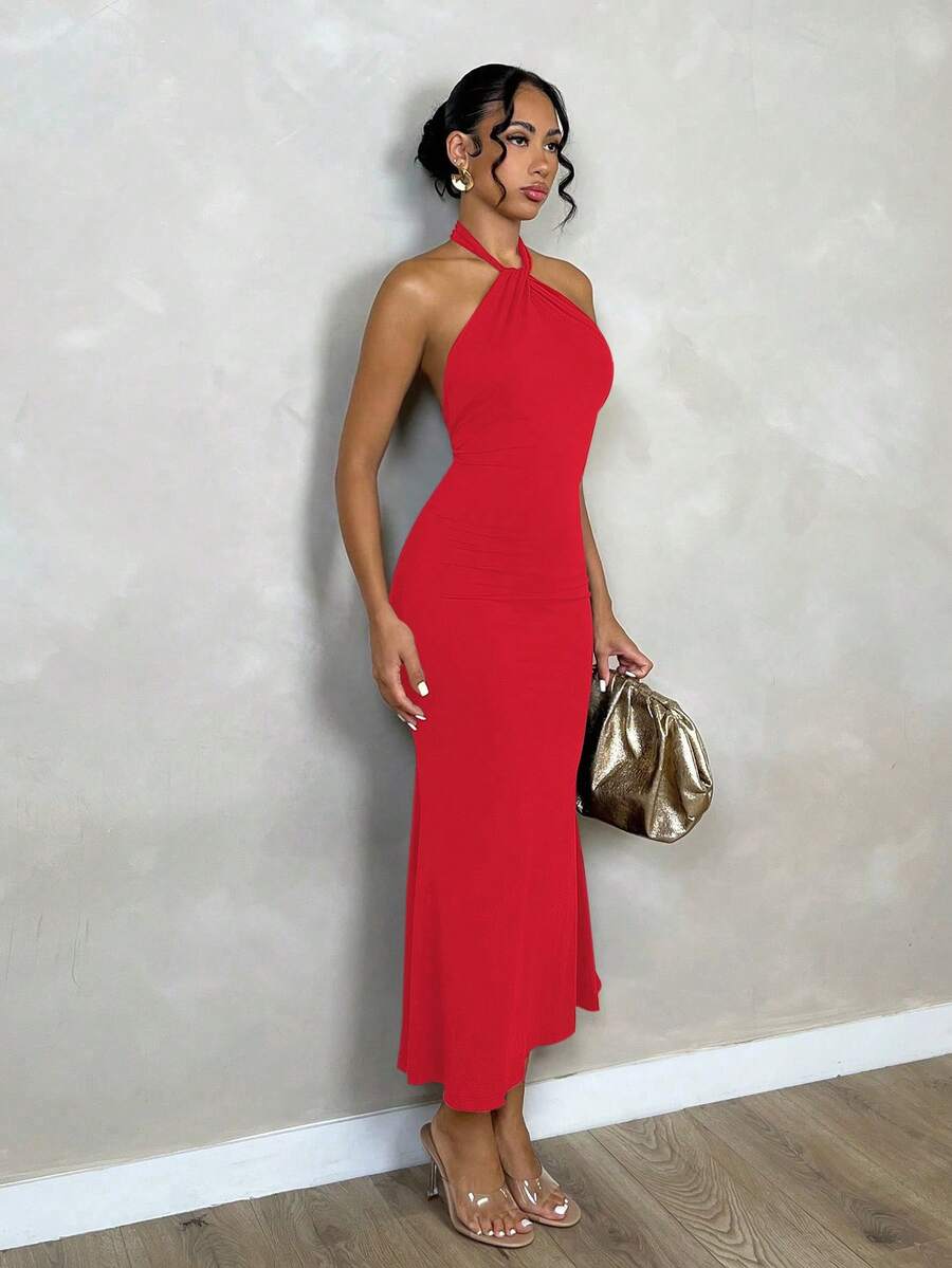 Oriel™ | Twist Halter Mermaid Maxi Dress