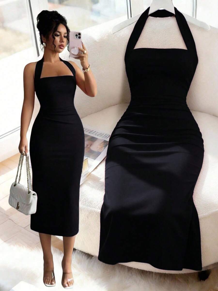 Nadia™ | Halter Bodycon Midi Dress