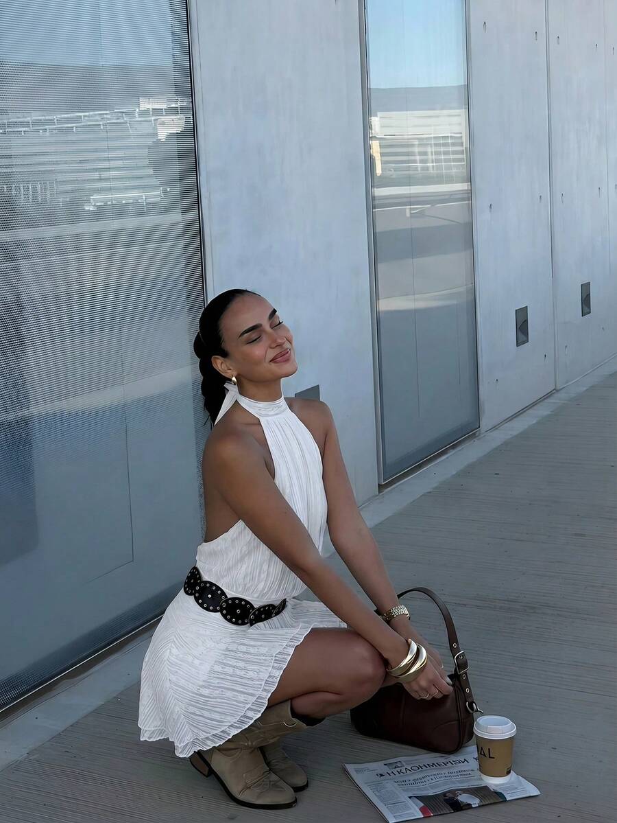 Verena™ | Lace Jacquard Halter Mini Dress