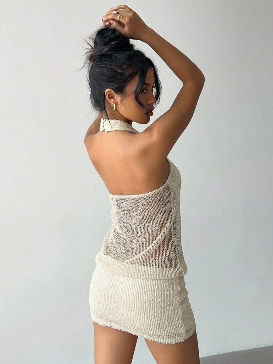 Cassia™ | Metallic Button Halter Mini Dress