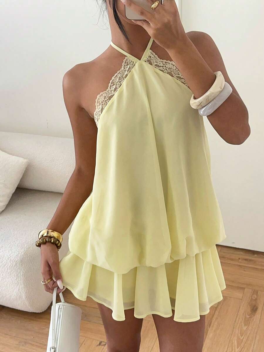 Saoirse™ | Contrast Lace Halter Mini Dress
