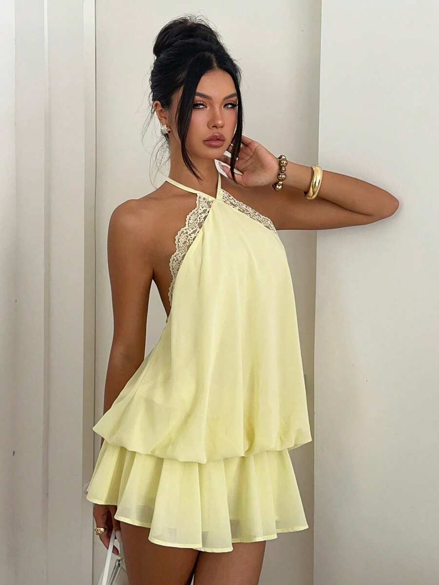 Saoirse™ | Contrast Lace Halter Mini Dress