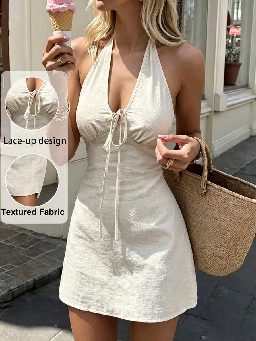 Thea™ | Tie-Up Halter Mini Dress