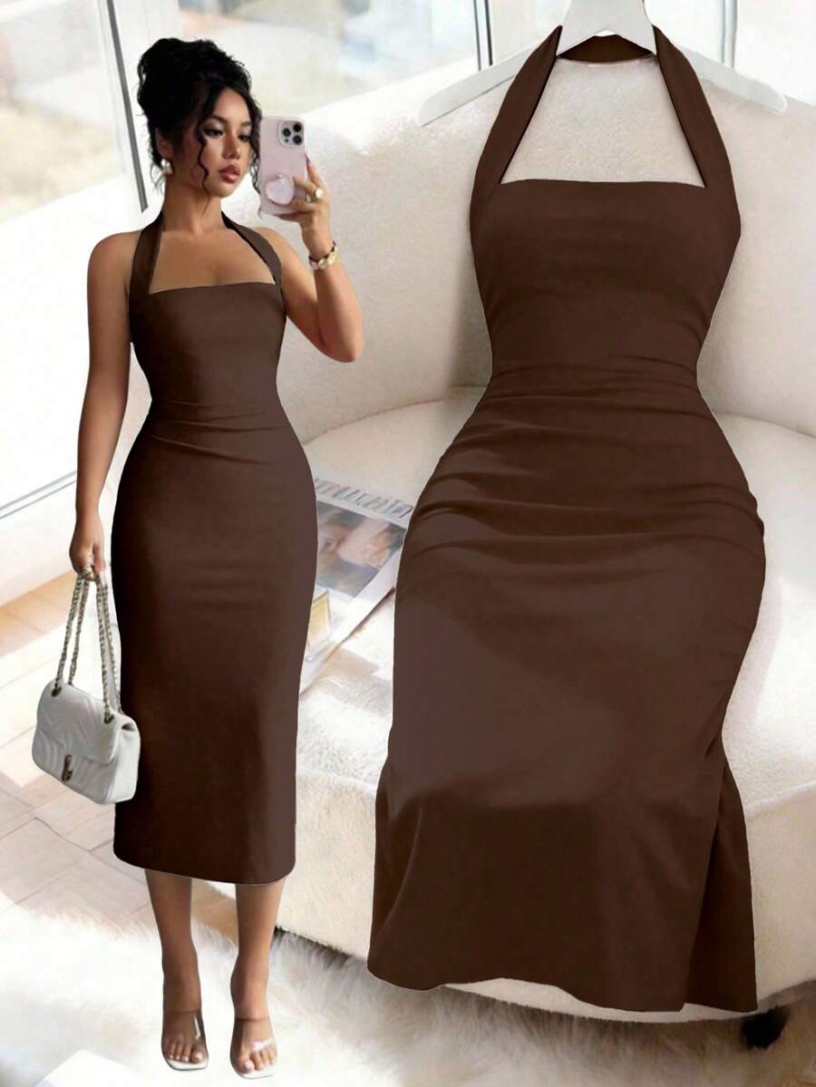 Nadia™ | Halter Bodycon Midi Dress