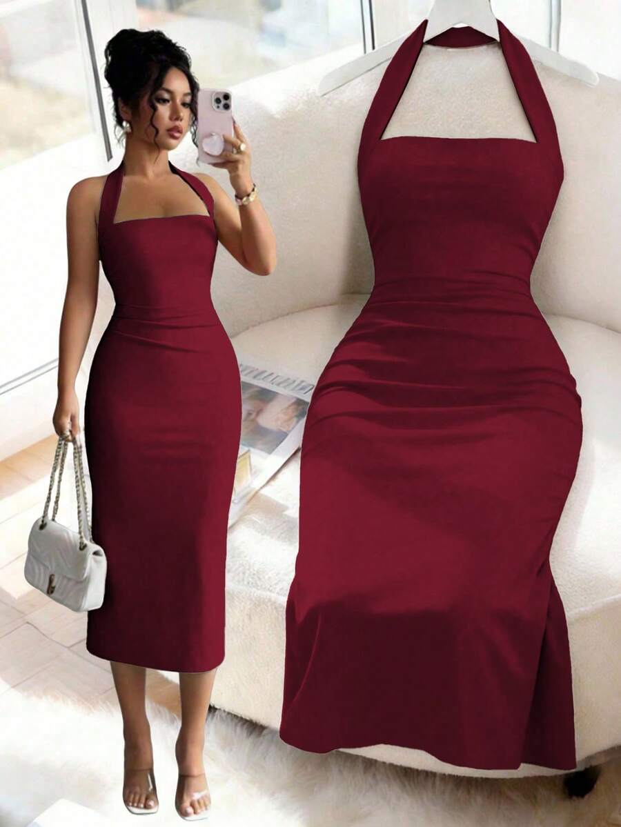 Nadia™ | Halter Bodycon Midi Dress