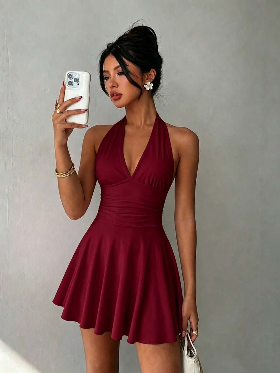 Pippa™ | Tie-Back Pleated Halter Mini Dress
