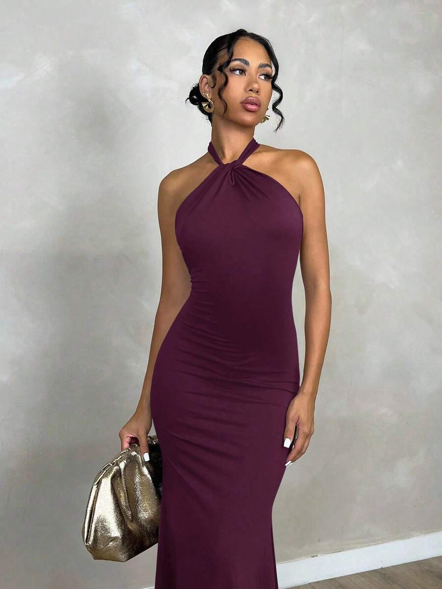 Oriel™ | Twist Halter Mermaid Maxi Dress
