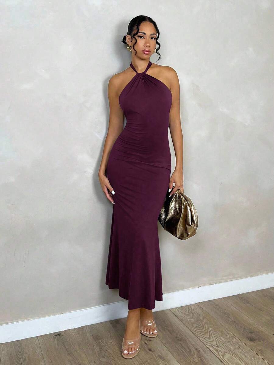 Oriel™ | Twist Halter Mermaid Maxi Dress