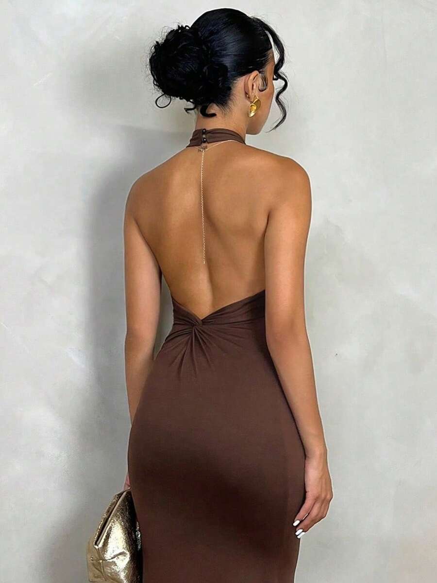 Oriel™ | Twist Halter Mermaid Maxi Dress