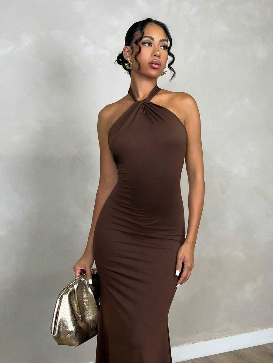 Oriel™ | Twist Halter Mermaid Maxi Dress